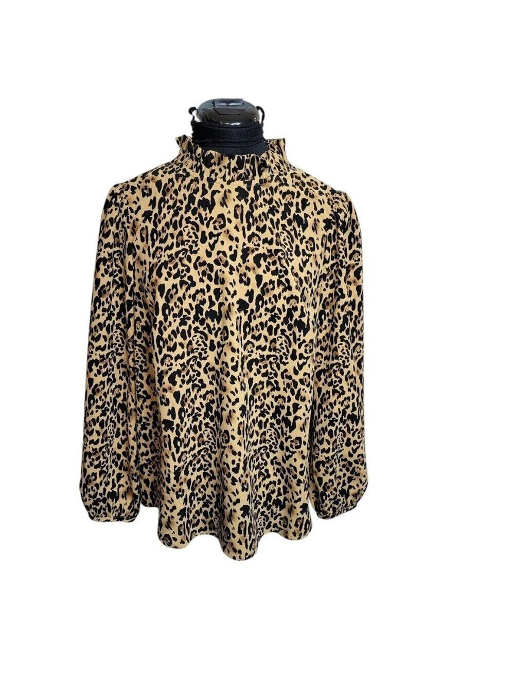 J.Crew Leopard Print Ruffle Neck Blouse Size S